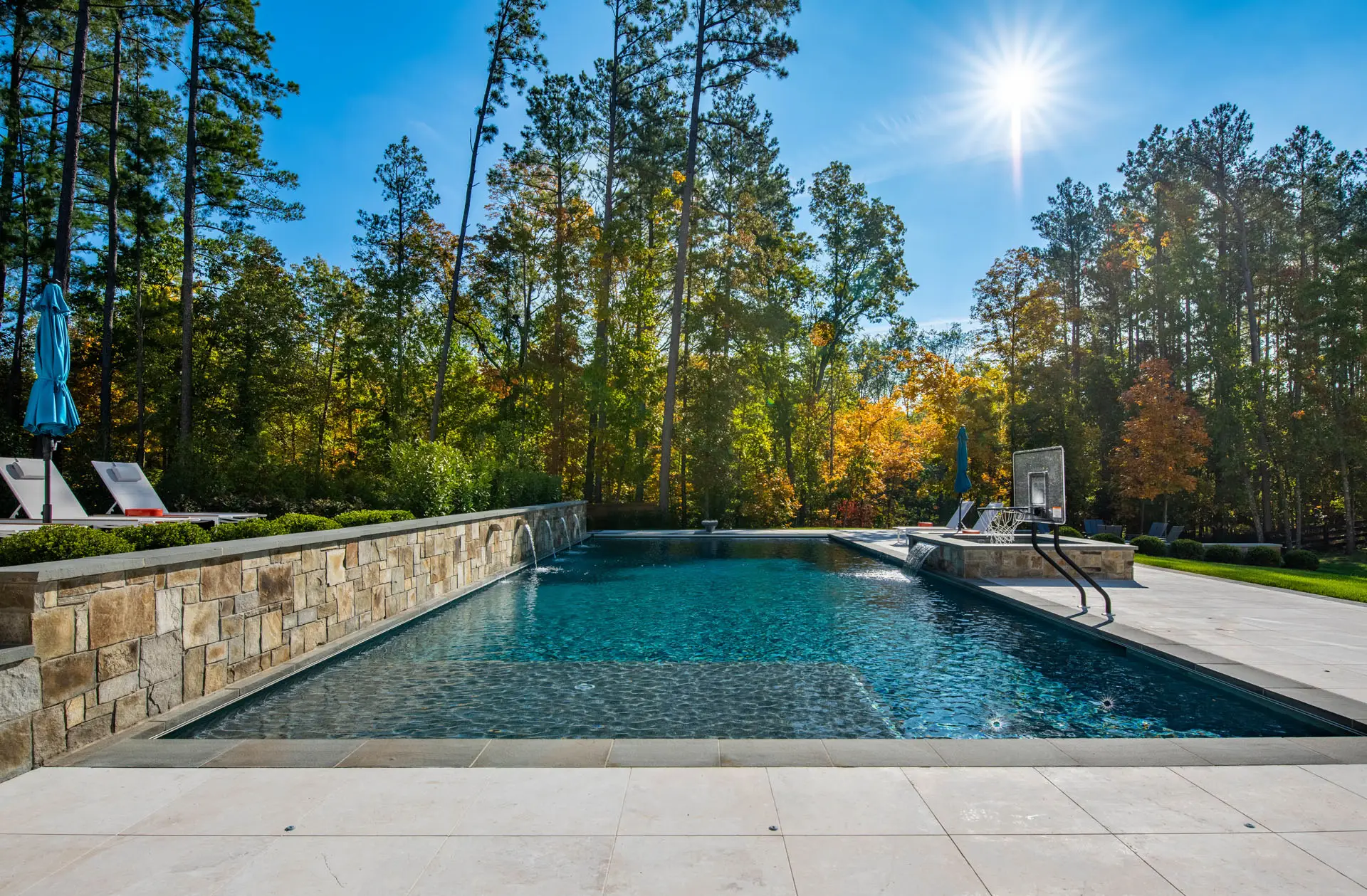 fountains pouring into pool